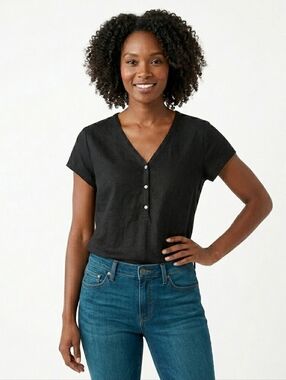 J.Jill Love  Blouse Black  Linen Size XL